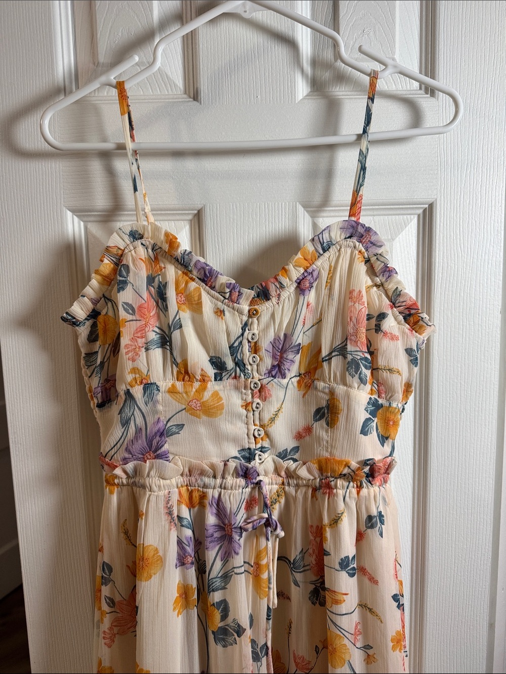 Patrons of Peace Cream Floral Maxi Dress with Yellow & Purple Blooms